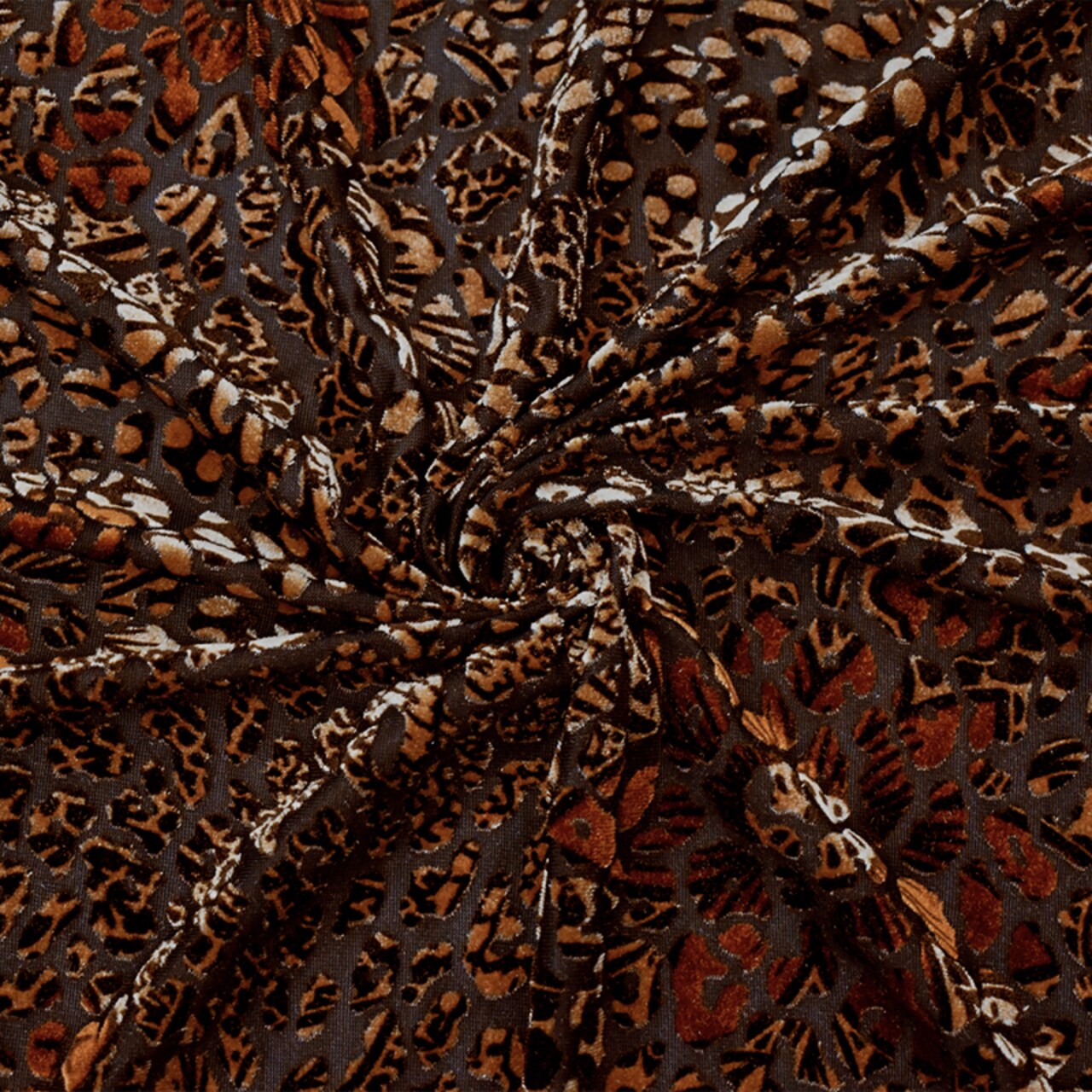 Brown Poly Blend Famous Designer Floral Leopard Burnout Velvet Knit Fabric By the Yard